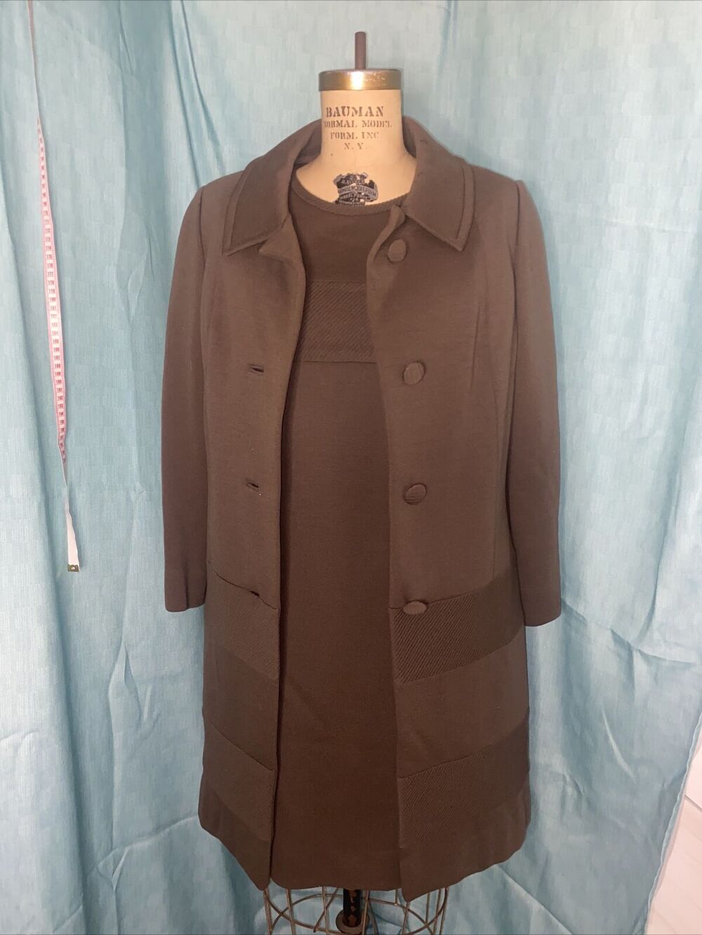 VTG MOD CAPRIEL Made in Belgium 100% WOOL DRESS With Matching Long Jacket